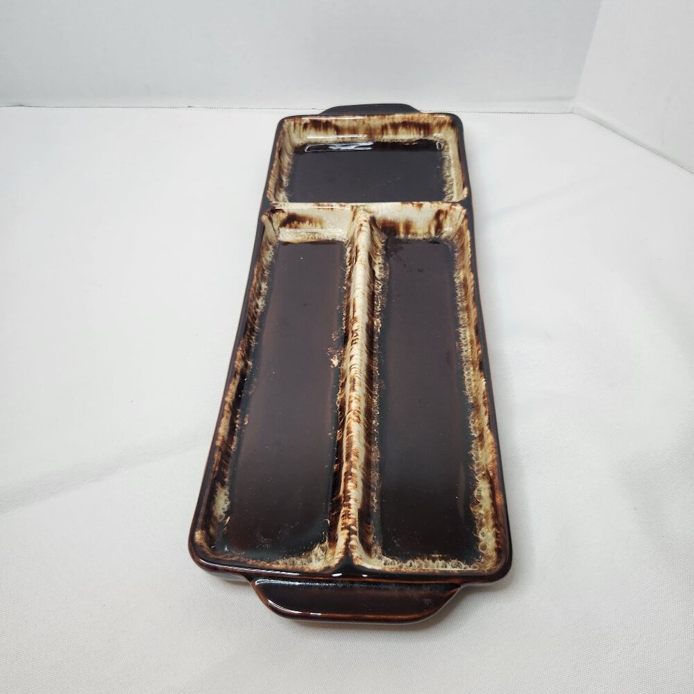 Pfaltzgraff Gourmet Brown Drip Divided Hors D'oeuvre Relish Tray Holidays